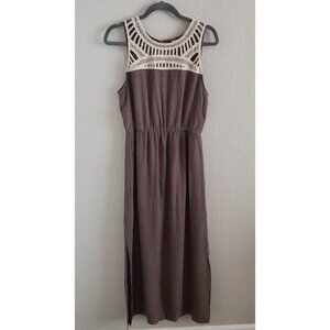 Cloth & People Women Size L Gauzy Maxi Dress with Crochet Top Lined Side Slits